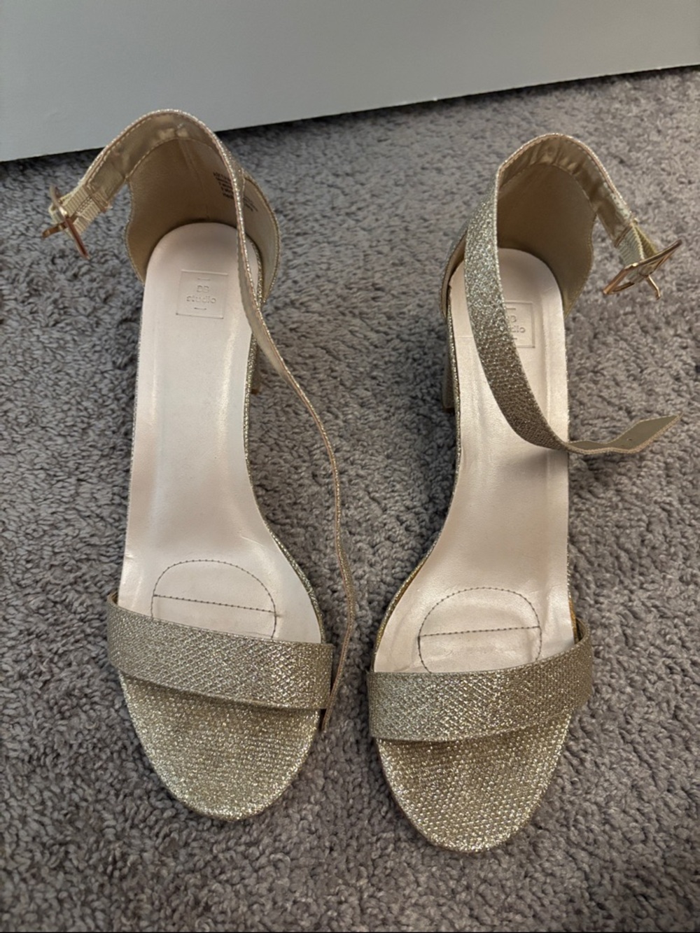 Women's Glitter Ankle-Strap Block Heels in Gold